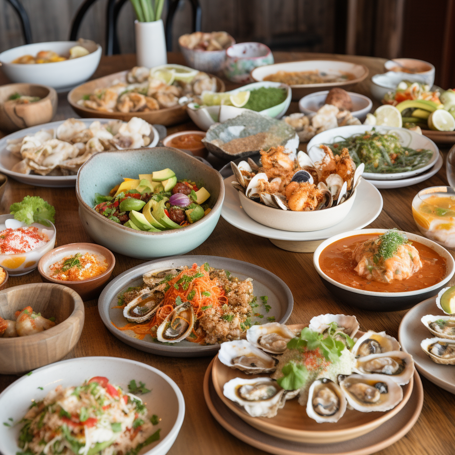 table of assroted mexican seafood dishes