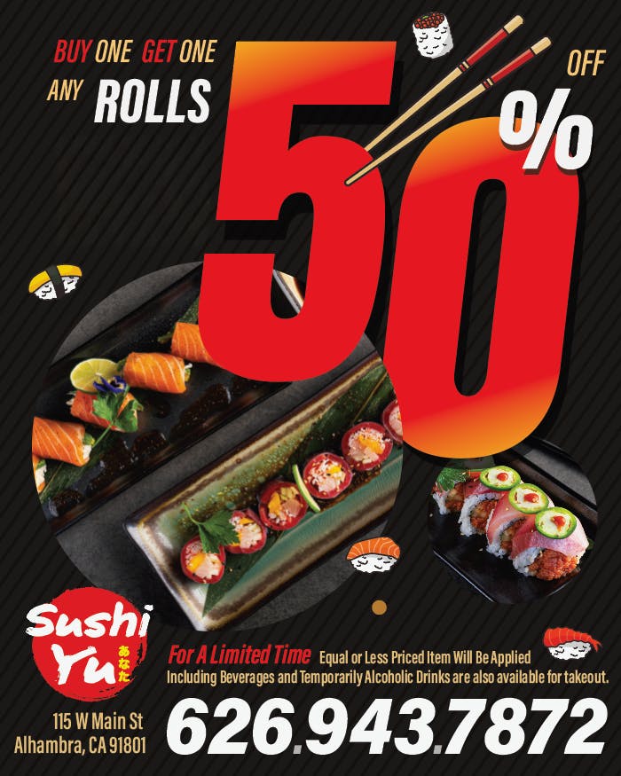 Buy 1 Get 1 50% Off Sushi Rolls Promotion