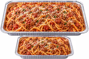 Spaghetti Bolognese (meat sauce) catering tray
